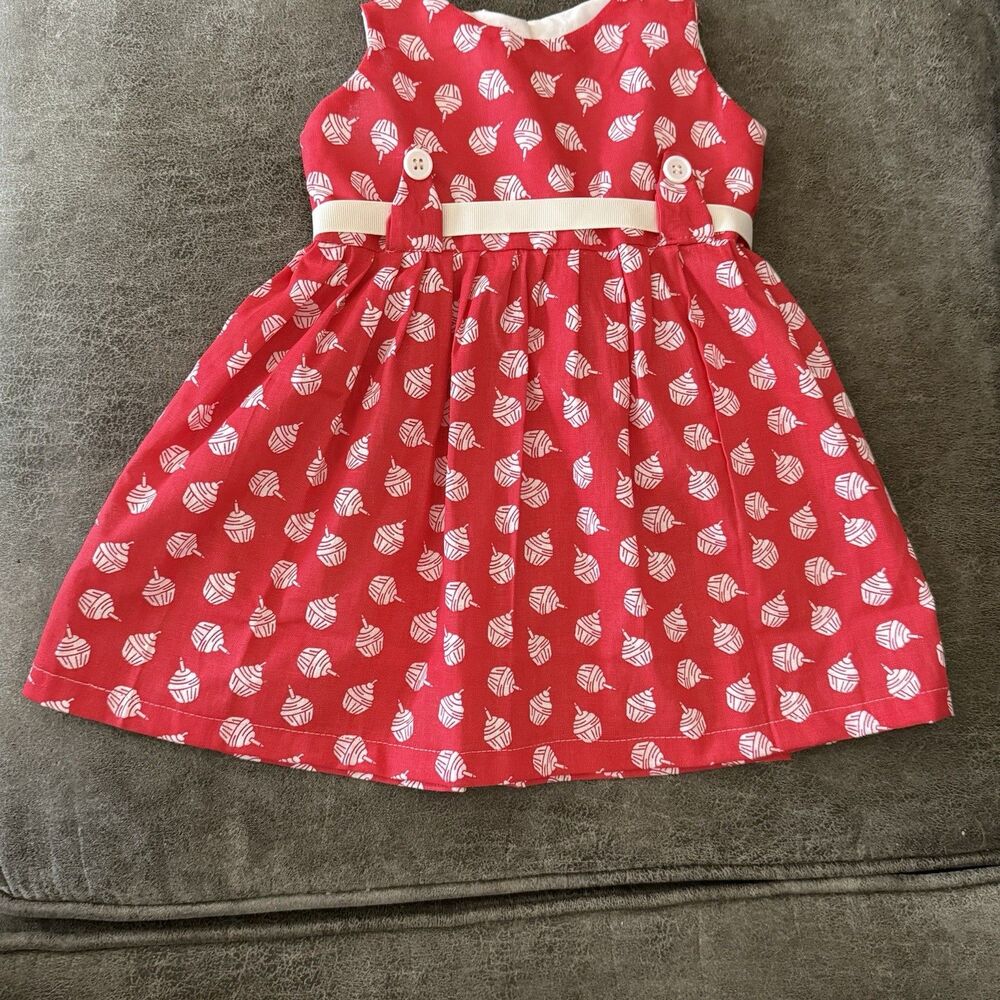 Baby Girl Dress 6-12 Months Red White Print Ribbon Sleeveless Cute - Picture 6 of 12